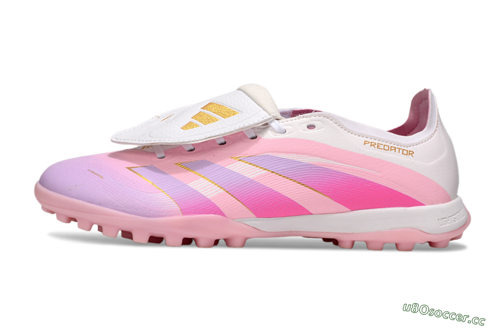 Unisex Adidas Predator Elite Foldover Tongue TF Artificial Turf Low-Tops Football Shoes - Pink/Purple/Gold 0