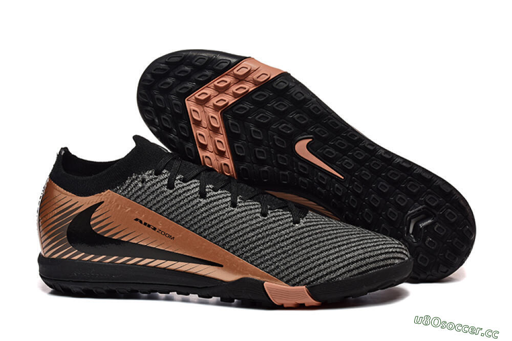 Men's Nike Air Zoom Mercurial Vapor 16 Elite TF Artificial Turf Low-Tops Football Shoes - Black/Grey/Gold 2
