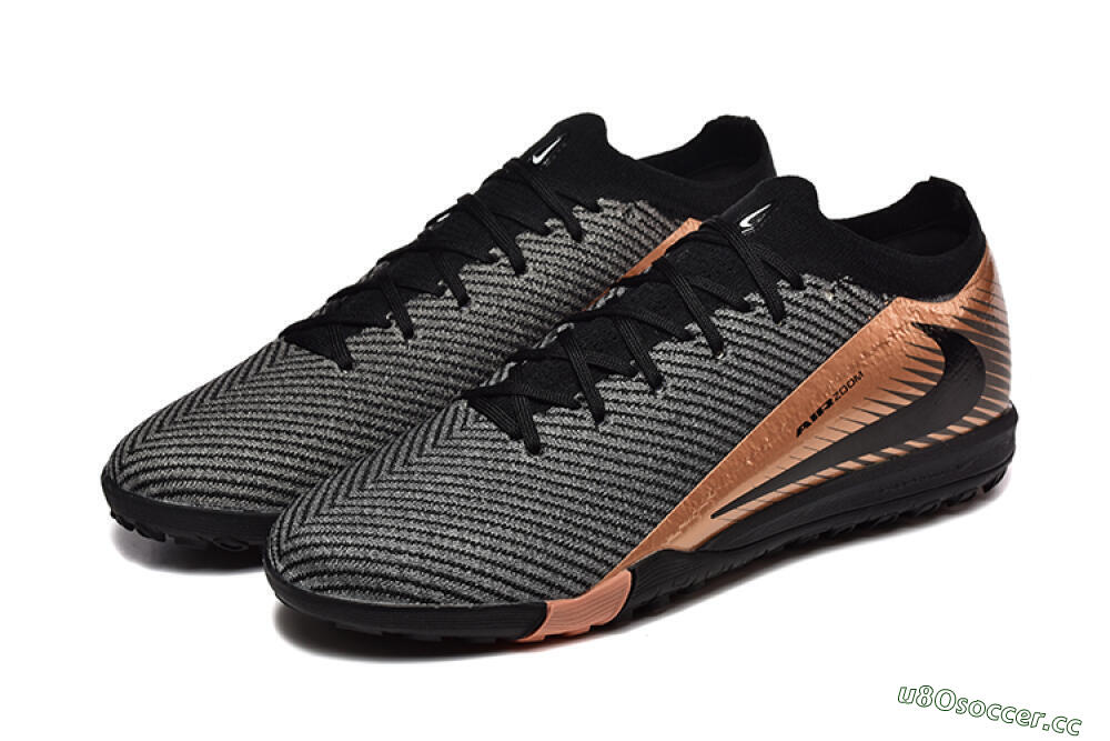 Men's Nike Air Zoom Mercurial Vapor 16 Elite TF Artificial Turf Low-Tops Football Shoes - Black/Grey/Gold 5