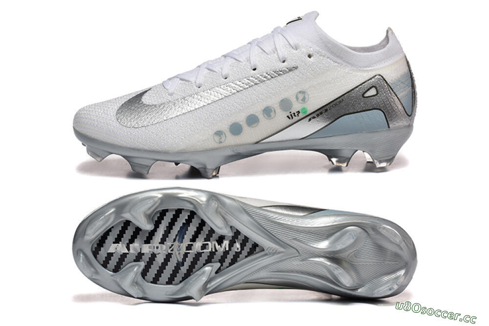 Men's Nike Air Zoom Mercurial Vapor 16 Elite FG Firm Ground Low-Tops Football Boots - White/Silver/Grey 1