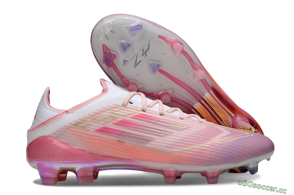 Unisex LY x Adidas F50 Elite FG Firm Ground Low-Tops Football Boots - Pink/White/Gold 2