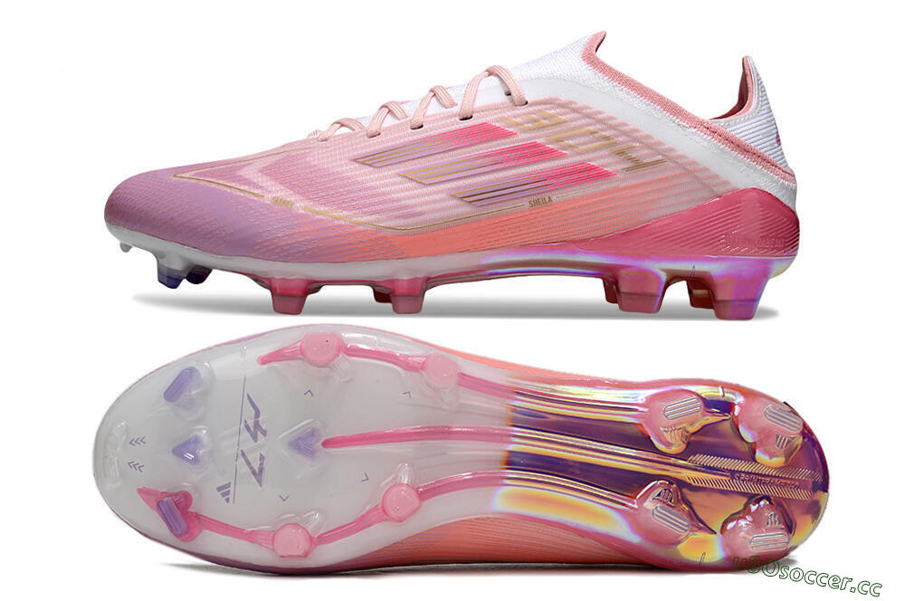 Unisex LY x Adidas F50 Elite FG Firm Ground Low-Tops Football Boots - Pink/White/Gold 1