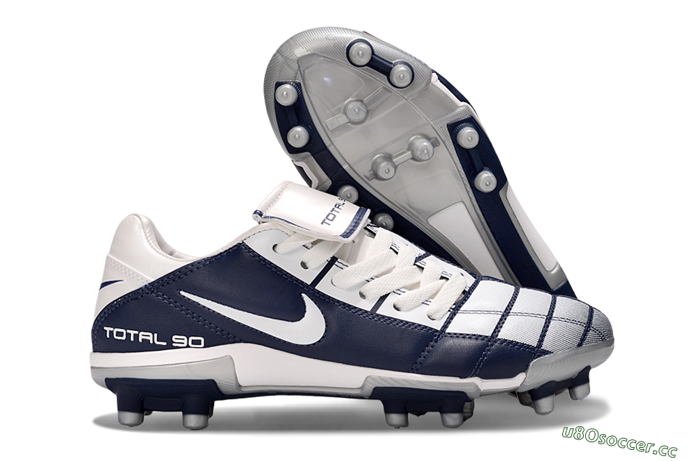 Men's Nike Total 90 III FG Firm Ground Low-Tops Football Boots - White/Blue/Grey 2