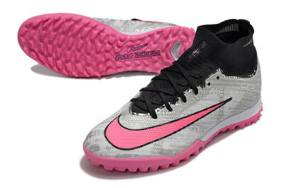 Unisex Nike Air Zoom Mercurial Superfly 9 Elite TF Artificial Turf High-Tops Football Shoes - Silver/Black/Pink