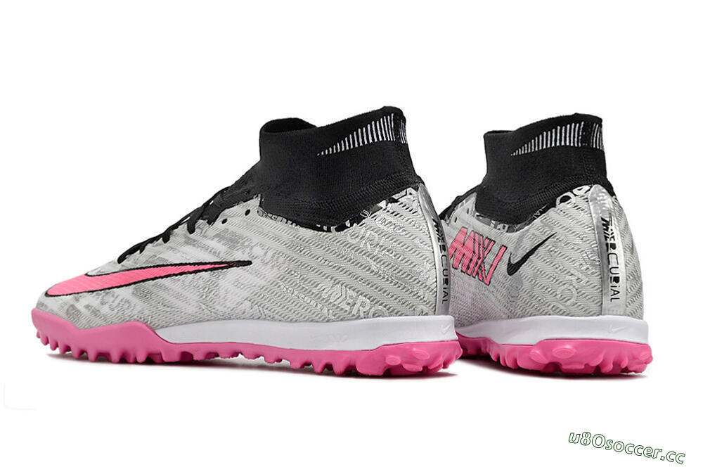 Unisex Nike Air Zoom Mercurial Superfly 9 Elite TF Artificial Turf High-Tops Football Shoes - Silver/Black/Pink 5