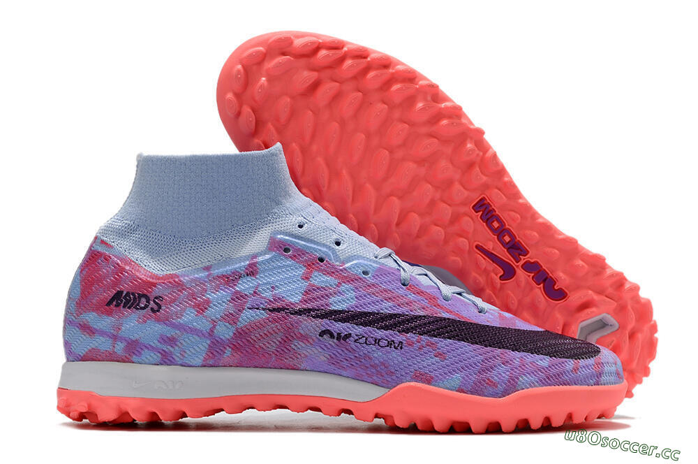 Unisex Nike Air Zoom Mercurial Superfly 9 Elite TF Artificial Turf High-Tops Football Shoes - Jade/Purple/Red 2
