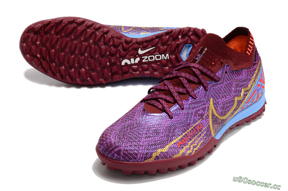 Unisex Nike Air Zoom Mercurial Vapor 15 Elite TF Artificial Turf Low-Tops Football Shoes - Purple/Gold/Blue 3