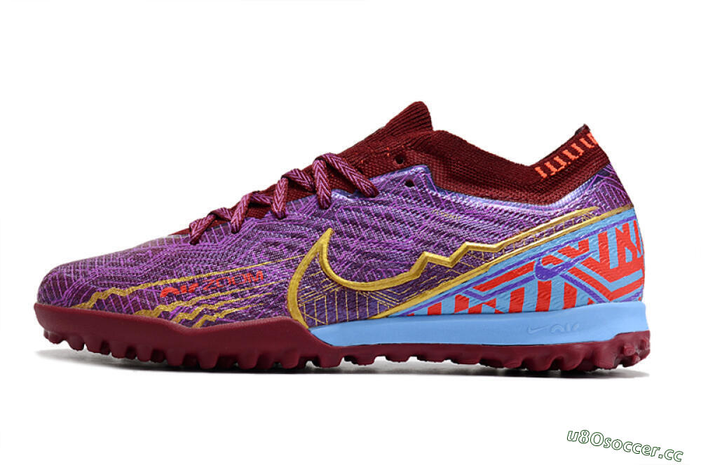 Unisex Nike Air Zoom Mercurial Vapor 15 Elite TF Artificial Turf Low-Tops Football Shoes - Purple/Gold/Blue 0
