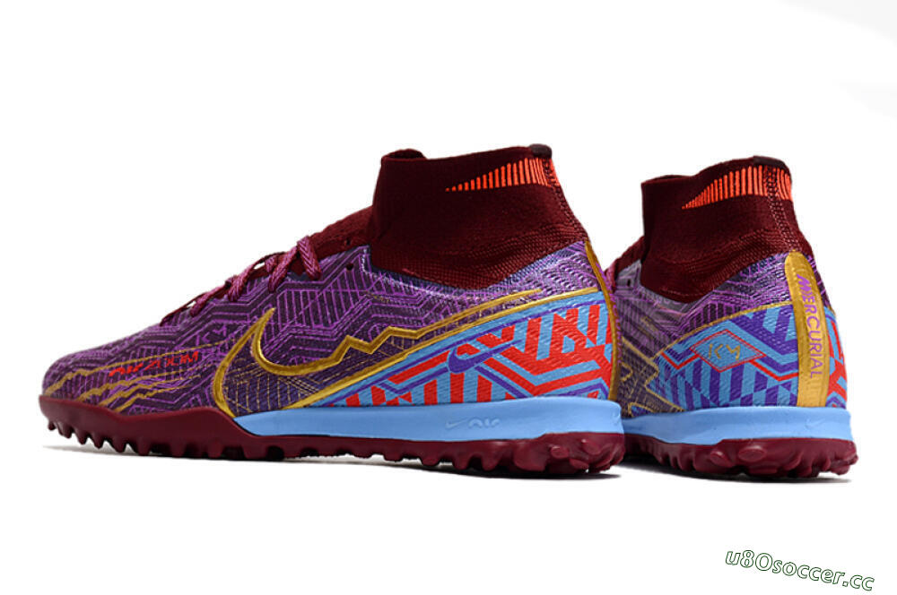 Unisex Nike Air Zoom Mercurial Superfly 9 Elite TF Artificial Turf High-Tops Football Shoes - Purple/Black/Gold 5
