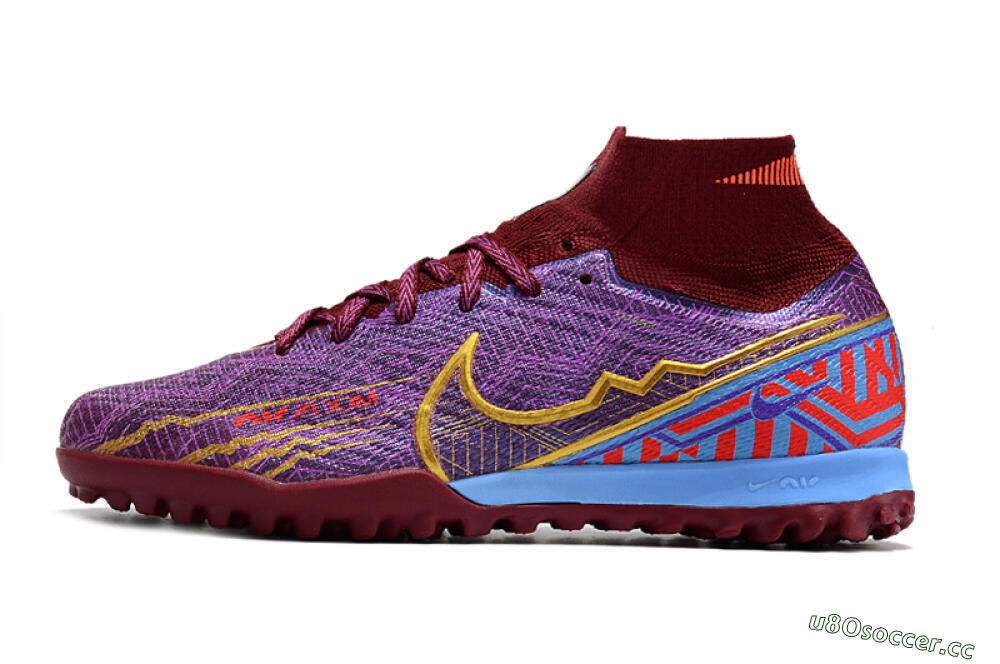 Unisex Nike Air Zoom Mercurial Superfly 9 Elite TF Artificial Turf High-Tops Football Shoes - Purple/Black/Gold 0