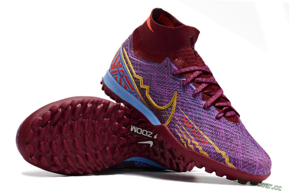 Unisex Nike Air Zoom Mercurial Superfly 9 Elite TF Artificial Turf High-Tops Football Shoes - Purple/Black/Gold 1