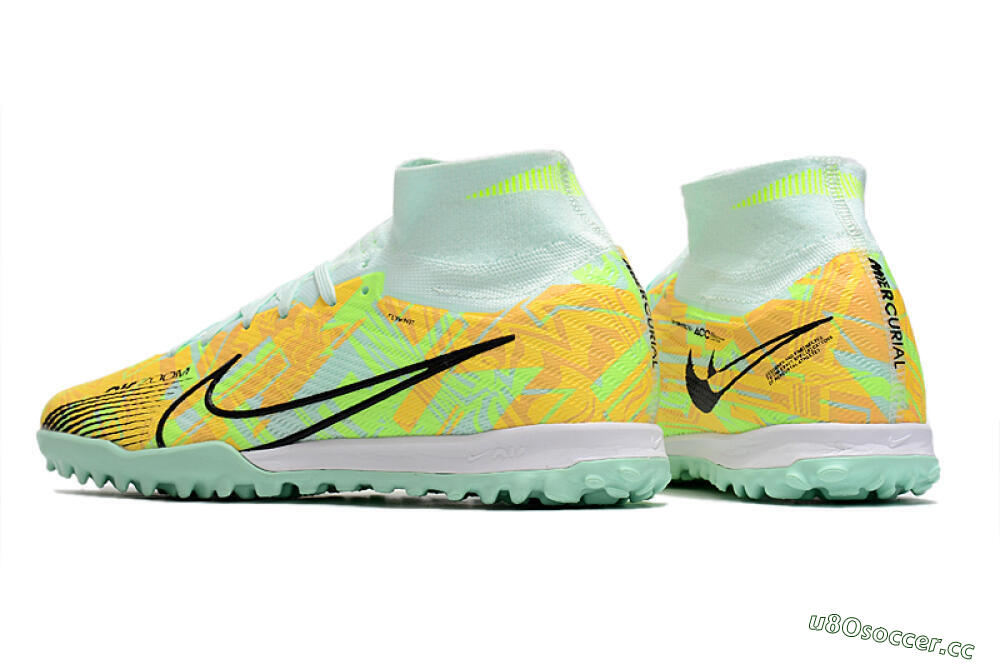 Unisex Nike Air Zoom Mercurial Superfly 9 Elite TF Artificial Turf High-Tops Football Shoes - Jade/Yellow/Black 5