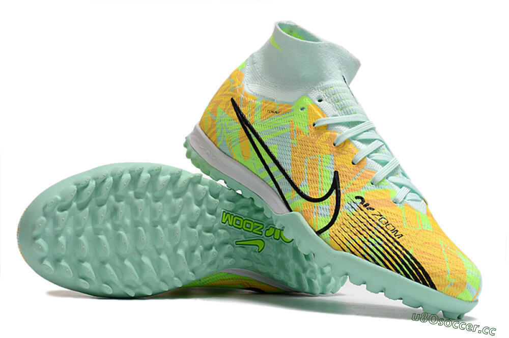 Unisex Nike Air Zoom Mercurial Superfly 9 Elite TF Artificial Turf High-Tops Football Shoes - Jade/Yellow/Black 1