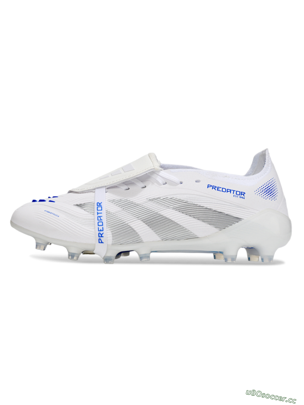 Men's Adidas Predator 25 Foldover Tongue FG Firm Ground Low-Tops Football Boots - White/Silver/Blue 0