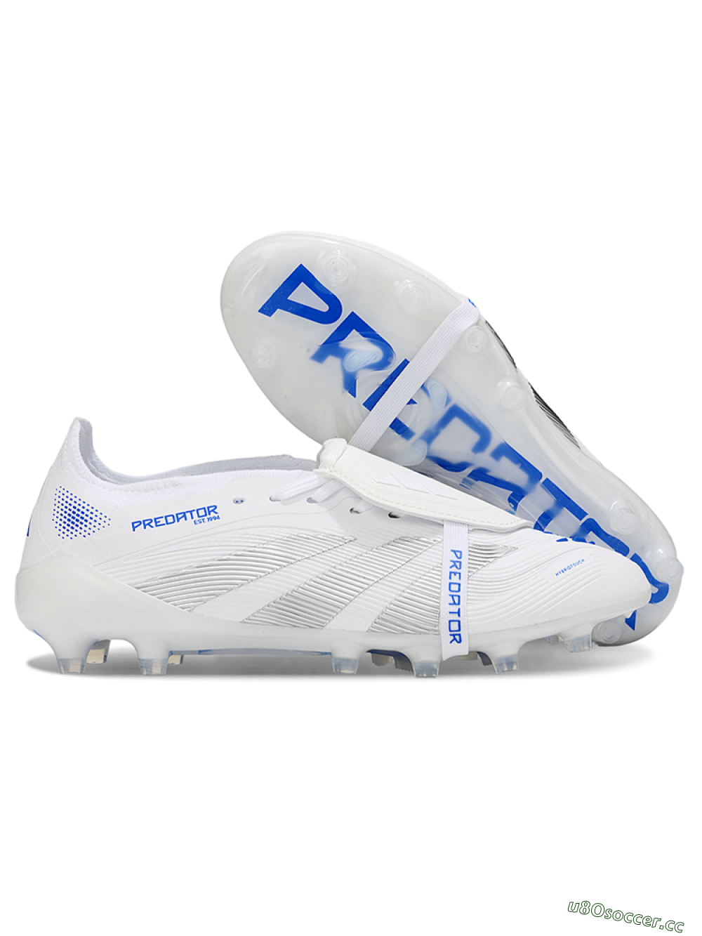 Men's Adidas Predator 25 Foldover Tongue FG Firm Ground Low-Tops Football Boots - White/Silver/Blue 2