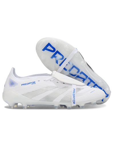 Men's Adidas Predator 25 Foldover Tongue FG Firm Ground Low-Tops Football Boots - White/Silver/Blue