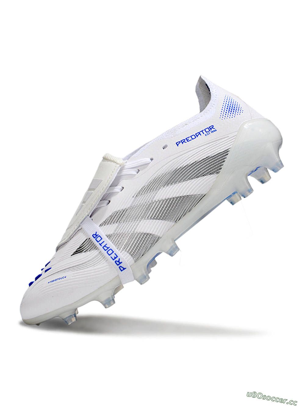 Men's Adidas Predator 25 Foldover Tongue FG Firm Ground Low-Tops Football Boots - White/Silver/Blue 5