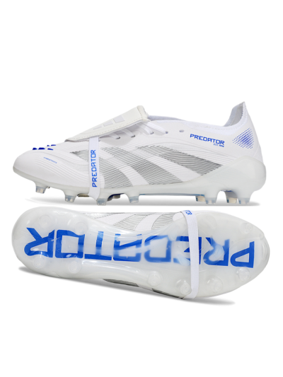 Men's Adidas Predator 25 Foldover Tongue FG Firm Ground Low-Tops Football Boots - White/Silver/Blue