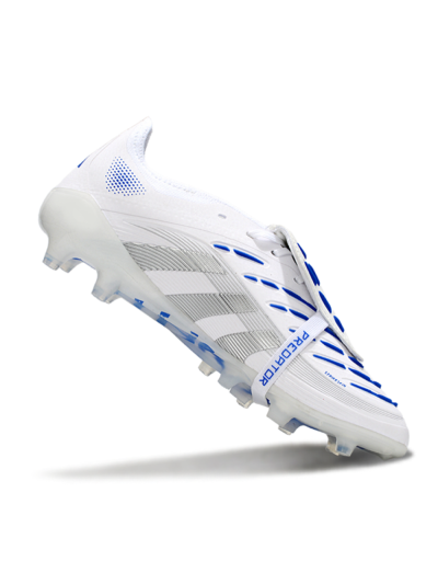 Men's Adidas Predator 25 Foldover Tongue FG Firm Ground Low-Tops Football Boots - White/Silver/Blue