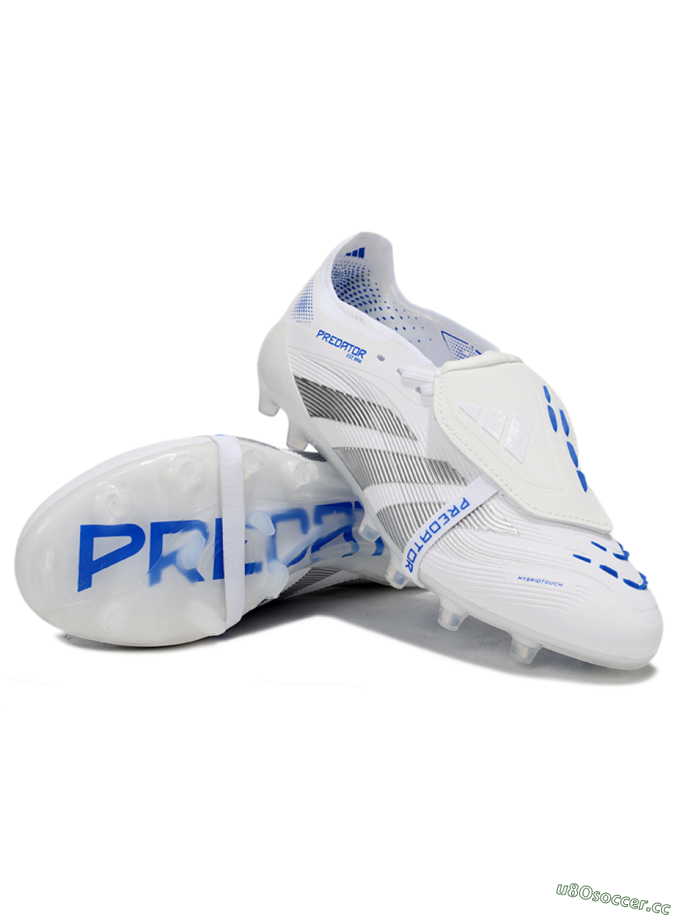 Men's Adidas Predator 25 Foldover Tongue FG Firm Ground Low-Tops Football Boots - White/Silver/Blue 3