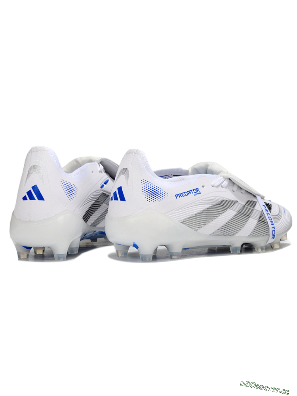 Men's Adidas Predator 25 Foldover Tongue FG Firm Ground Low-Tops Football Boots - White/Silver/Blue 6