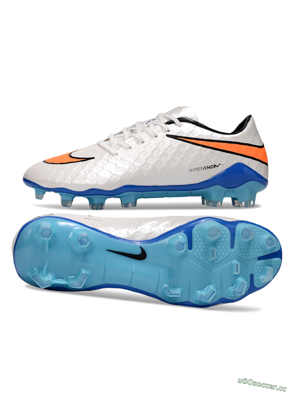 Men's Nike Hypervenom Phantom FG Firm Ground Low-Tops Football Boots - White/Orange/Black 1