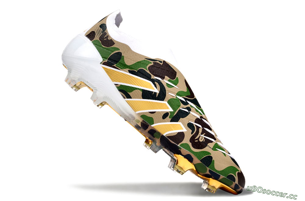 Men's Adidas Predator 25 Elite Laceless FG Firm Ground Low-Tops Football Boots - Camo/White/Gold 4