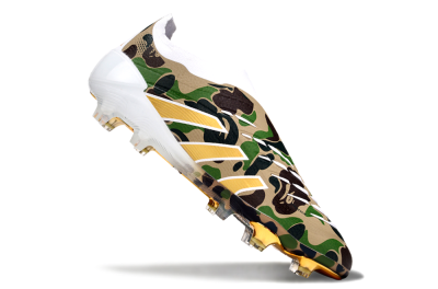 Men's Adidas Predator 25 Elite Laceless FG Firm Ground Low-Tops Football Boots - Camo/White/Gold