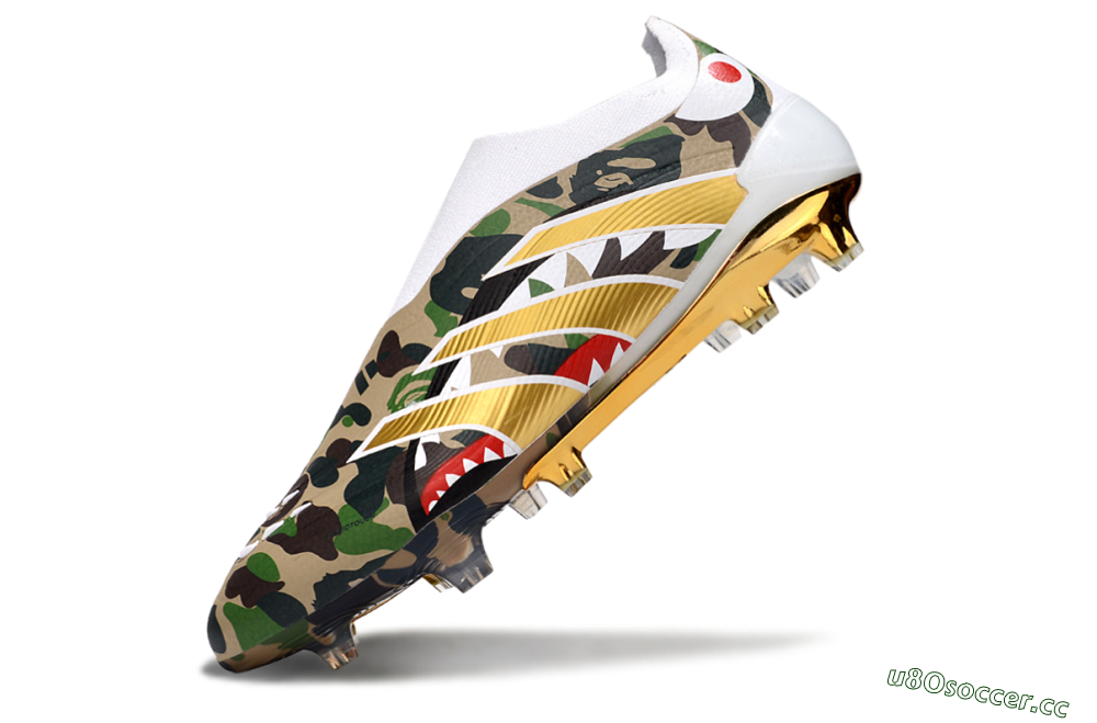 Men's Adidas Predator 25 Elite Laceless FG Firm Ground Low-Tops Football Boots - Camo/White/Gold 5