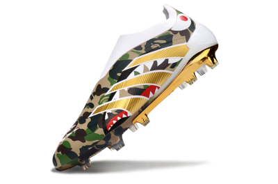 Men's Adidas Predator 25 Elite Laceless FG Firm Ground Low-Tops Football Boots - Camo/White/Gold