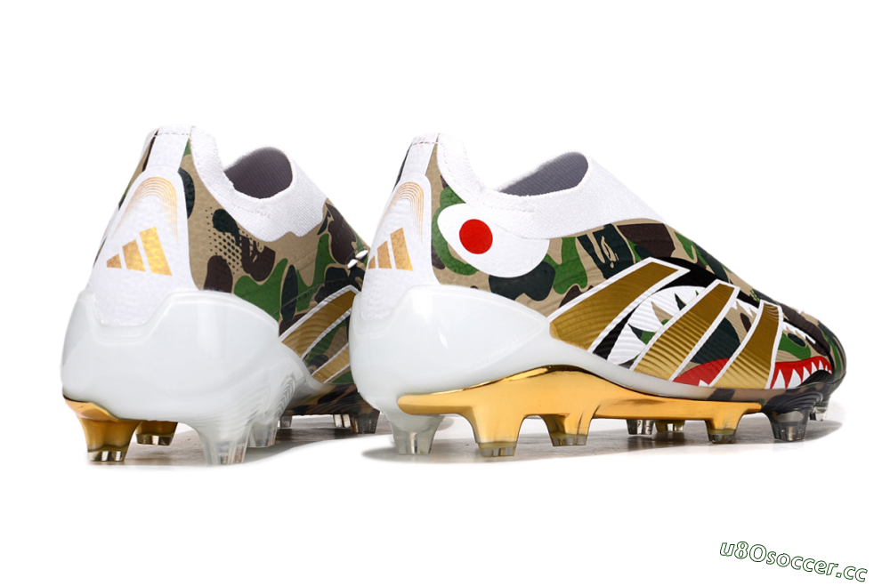 Men's Adidas Predator 25 Elite Laceless FG Firm Ground Low-Tops Football Boots - Camo/White/Gold 6