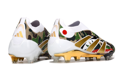 Men's Adidas Predator 25 Elite Laceless FG Firm Ground Low-Tops Football Boots - Camo/White/Gold