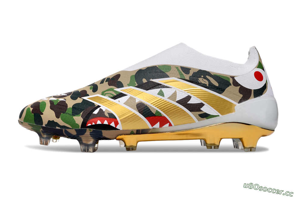Men's Adidas Predator 25 Elite Laceless FG Firm Ground Low-Tops Football Boots - Camo/White/Gold 0
