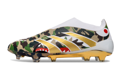 Men's Adidas Predator 25 Elite Laceless FG Firm Ground Low-Tops Football Boots - Camo/White/Gold