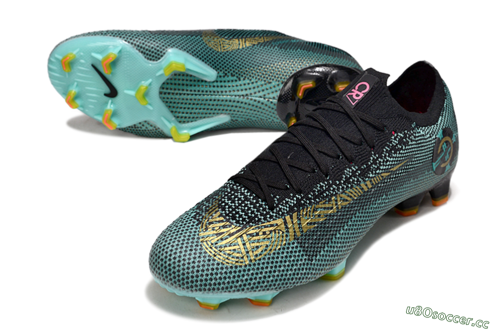 Men's Nike Mercurial Vapor 12 Elite FG Firm Ground Low-Tops Football Boots - Jade/Gold/Black 3