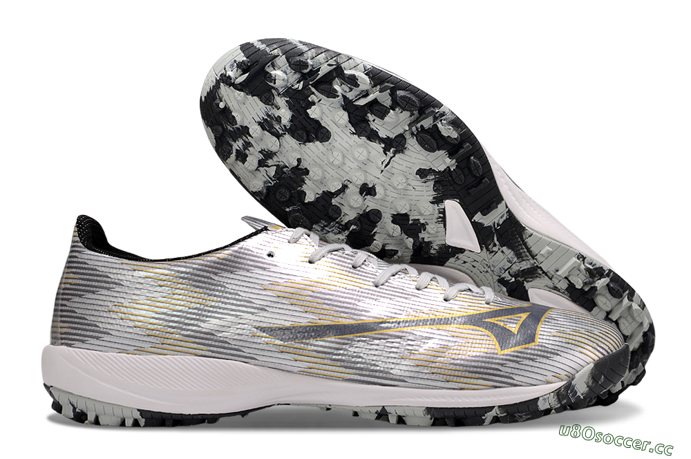 Men's Mizuno Alpha Beta TF Artificial Turf Low-Tops Football Shoes - Silver/Grey/Gold 2