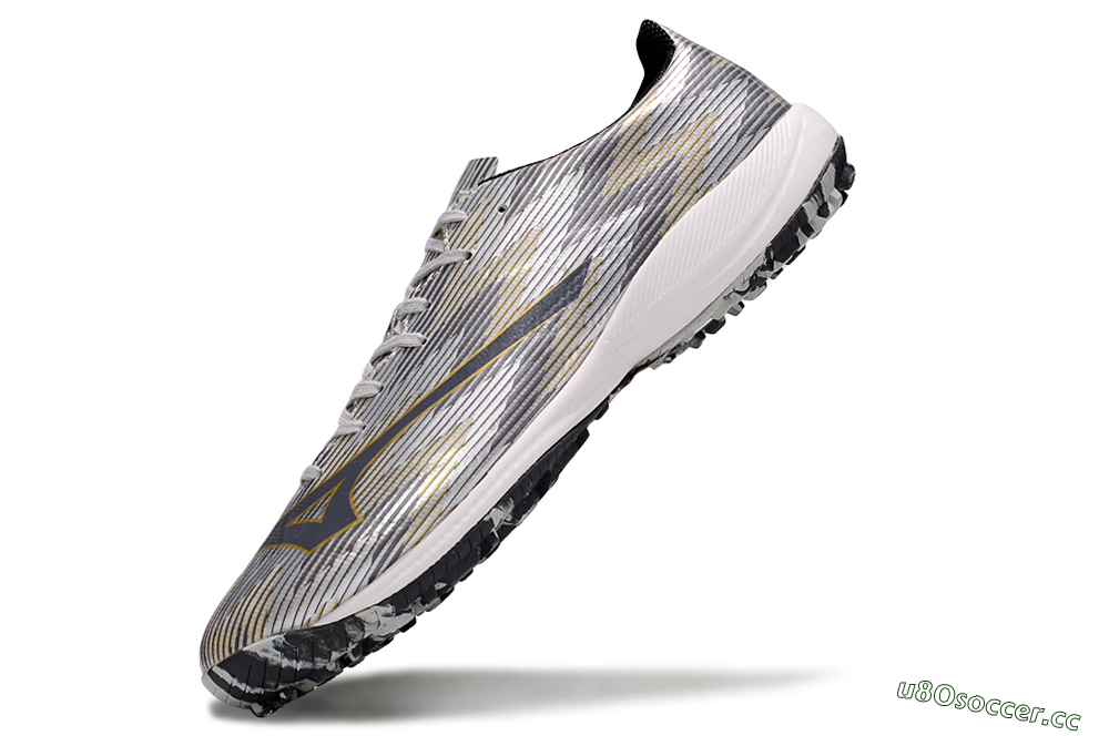 Men's Mizuno Alpha Beta TF Artificial Turf Low-Tops Football Shoes - Silver/Grey/Gold 5