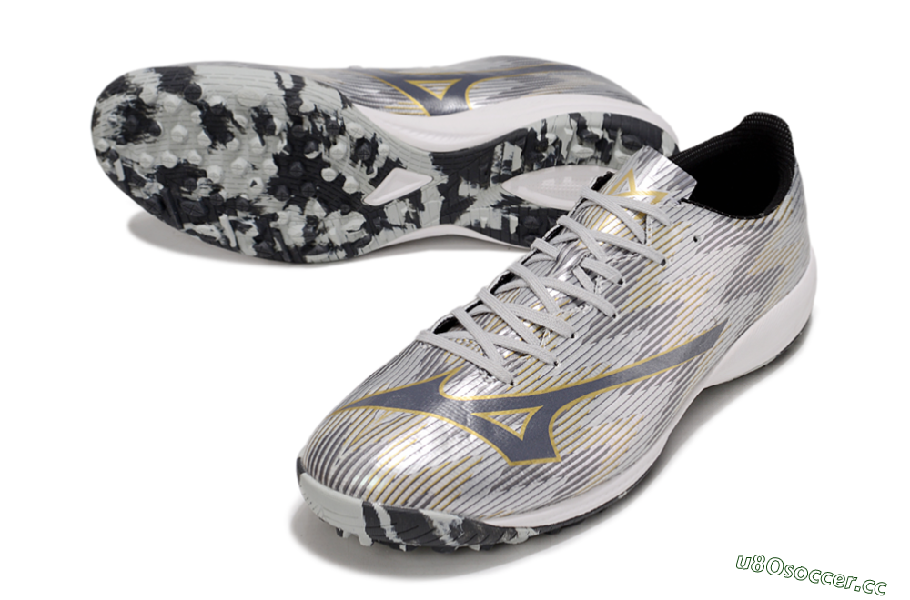Men's Mizuno Alpha Beta TF Artificial Turf Low-Tops Football Shoes - Silver/Grey/Gold 3