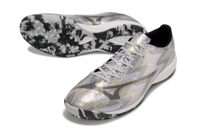 Men's Mizuno Alpha Beta TF Artificial Turf Low-Tops Football Shoes - Silver/Grey/Gold