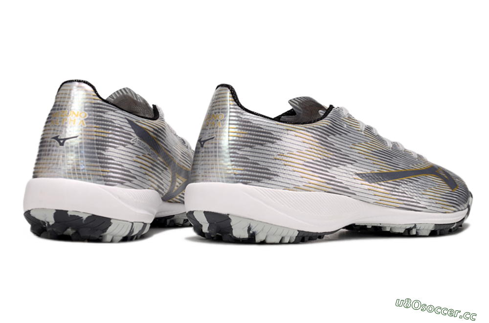 Men's Mizuno Alpha Beta TF Artificial Turf Low-Tops Football Shoes - Silver/Grey/Gold 6