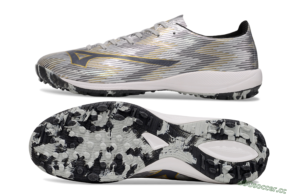 Men's Mizuno Alpha Beta TF Artificial Turf Low-Tops Football Shoes - Silver/Grey/Gold 1