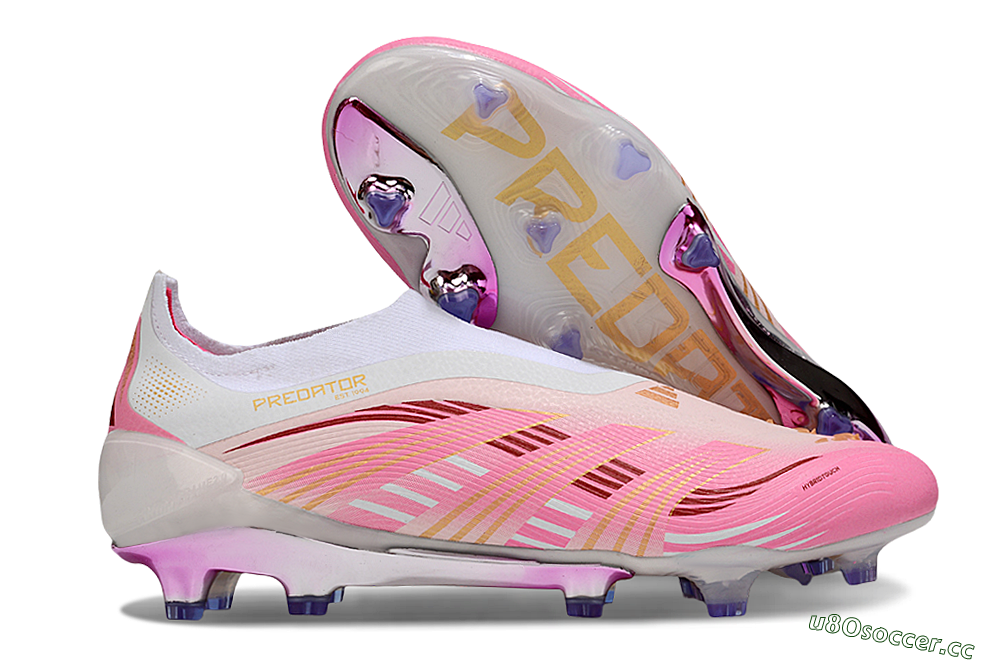 Men's Adidas 25 Predator Elite Laceless FG Firm Ground Low-Tops Football Boots - Pink/White/Gold 2