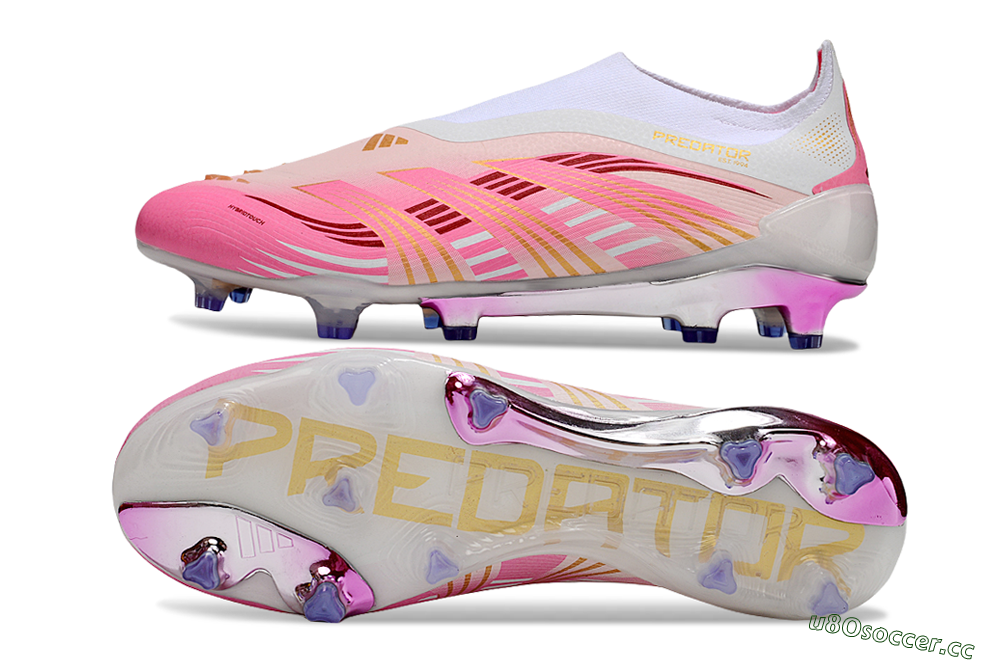 Men's Adidas 25 Predator Elite Laceless FG Firm Ground Low-Tops Football Boots - Pink/White/Gold 1