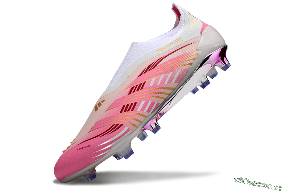 Men's Adidas 25 Predator Elite Laceless FG Firm Ground Low-Tops Football Boots - Pink/White/Gold 5