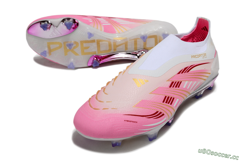 Men's Adidas 25 Predator Elite Laceless FG Firm Ground Low-Tops Football Boots - Pink/White/Gold 3