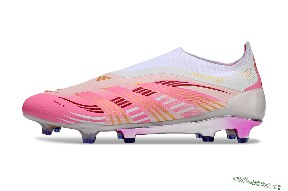 Men's Adidas 25 Predator Elite Laceless FG Firm Ground Low-Tops Football Boots - Pink/White/Gold 0
