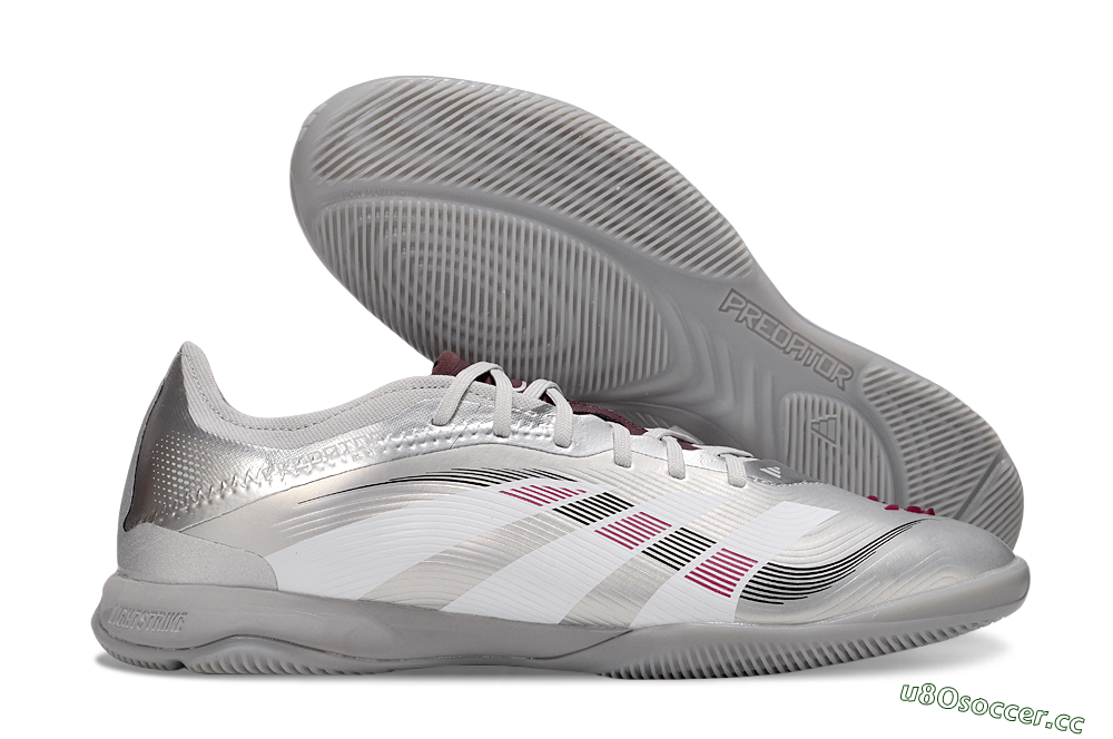 Men's Adidas Predator 25 Elite IC Indoor & Futsal Low-Tops Football Shoes - Silver/White/Red 2