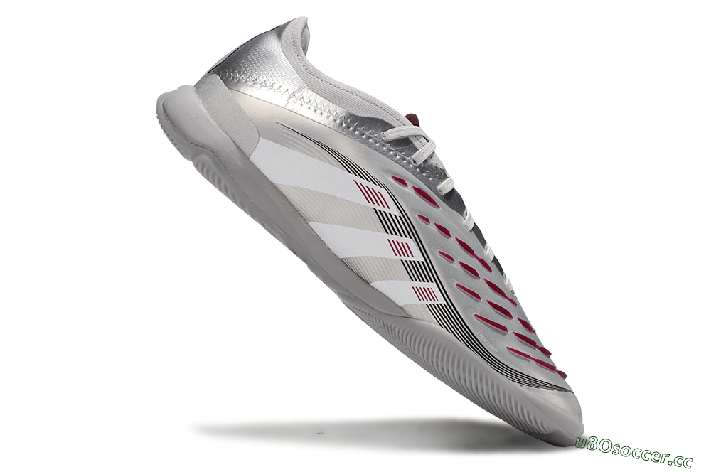 Men's Adidas Predator 25 Elite IC Indoor & Futsal Low-Tops Football Shoes - Silver/White/Red 4