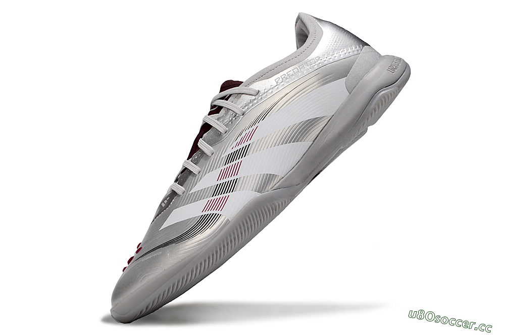Men's Adidas Predator 25 Elite IC Indoor & Futsal Low-Tops Football Shoes - Silver/White/Red 5