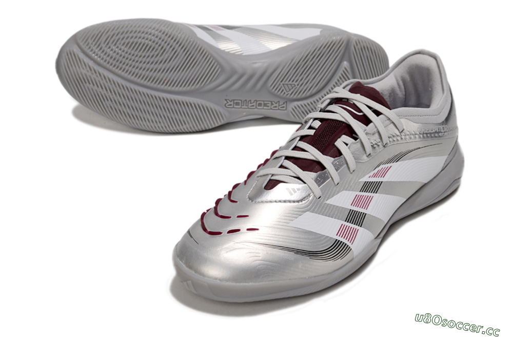 Men's Adidas Predator 25 Elite IC Indoor & Futsal Low-Tops Football Shoes - Silver/White/Red 3